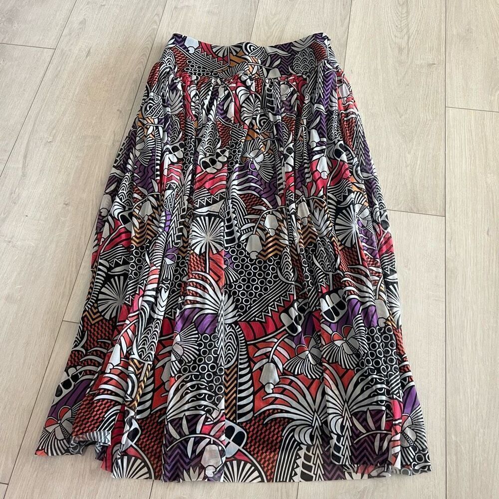 Anthropologie Farm Rio Tropical Maxi Skirt Mesh Lined Black White Multi size M